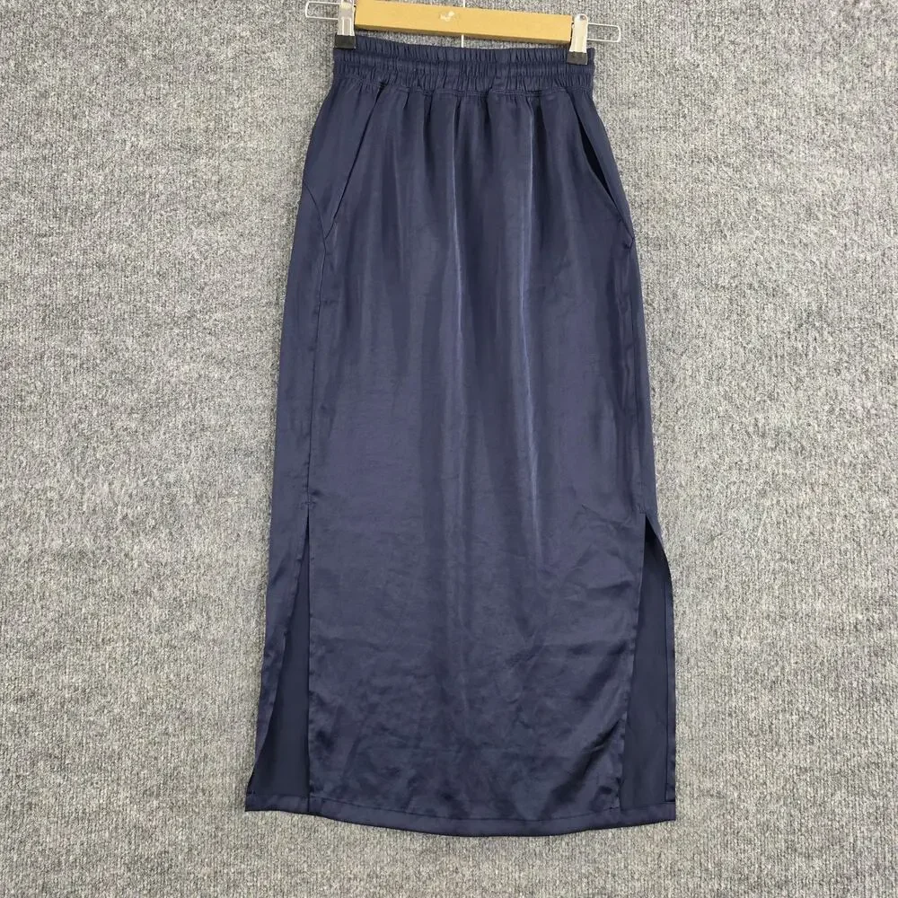 Lululemon Skirt Women 2 Glide Away Slip Midi Navy Blue Athletic Yoga Summer Chic